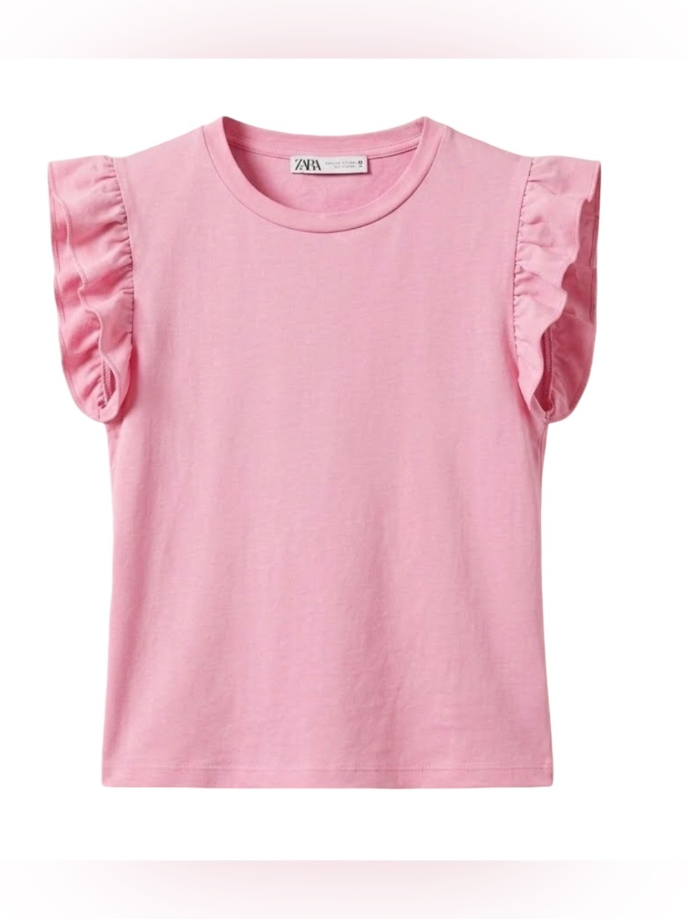 Zara solid pink ruffle short sleeve coquette elevated basic Barbie ballet top M